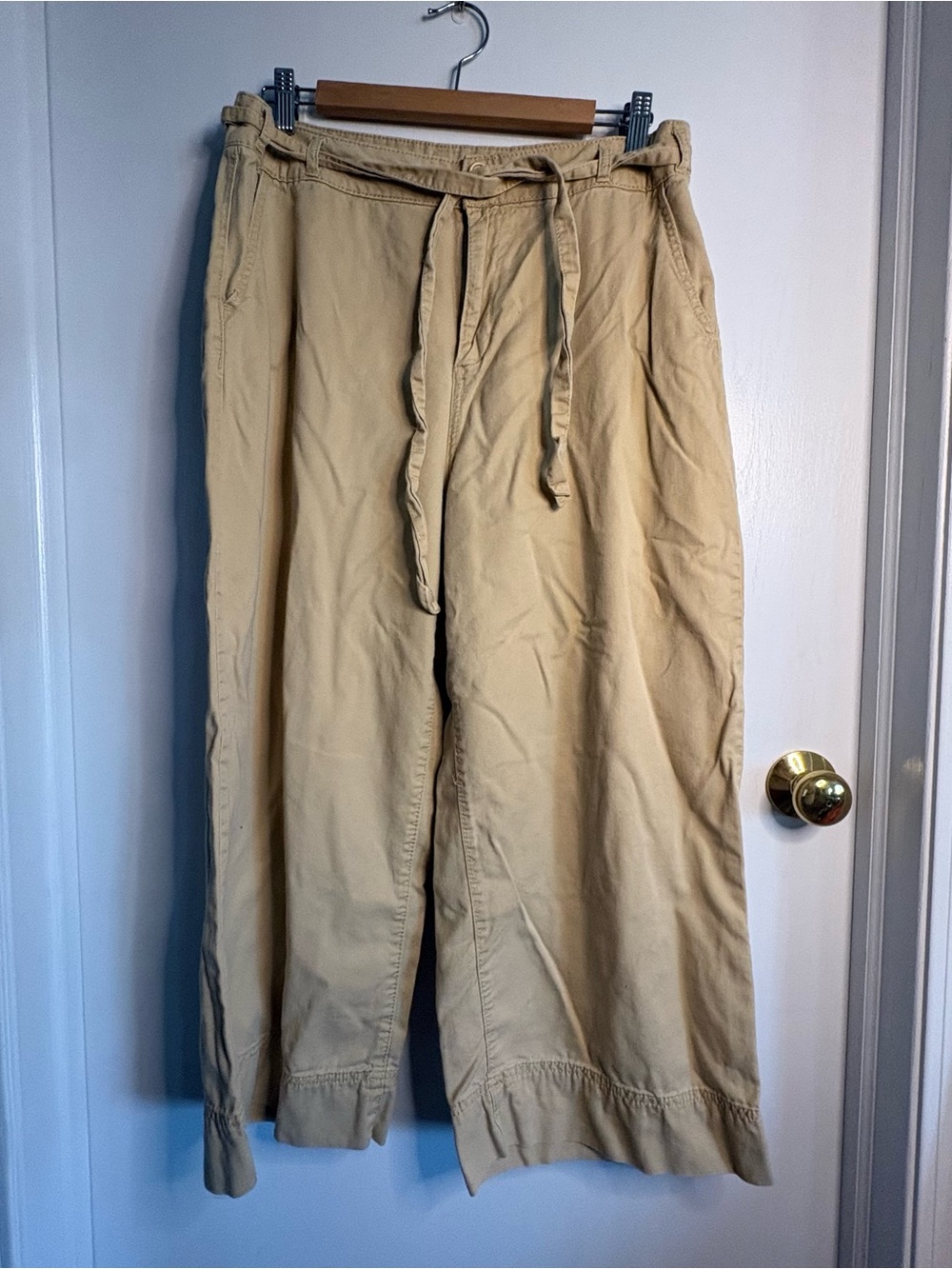 Vanilla Star Sz XL Tan Khaki Cropped Wide-Leg Twill Pants Cotton Pockets Classic